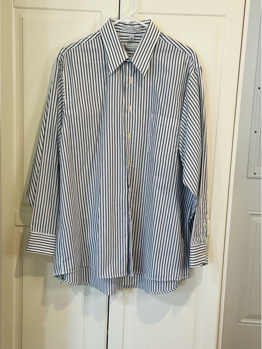 Geoffrey Beene Button-Up Blue and White Stripes Dress Shirt for Men 17 34/35